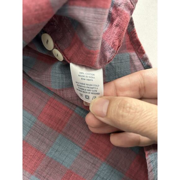 Faherty Red Blue Plaid Collared Shirt Mens Size Large Classic Comfort - Picture 4 of 7